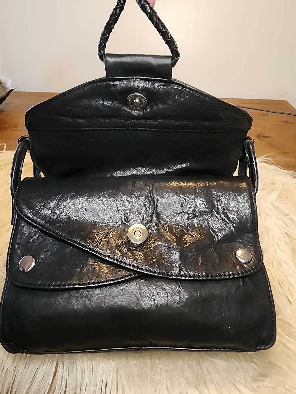 Donald J Pliner Black Studded Shoulder Leather Hobo Handbag - Picture 7 of 9